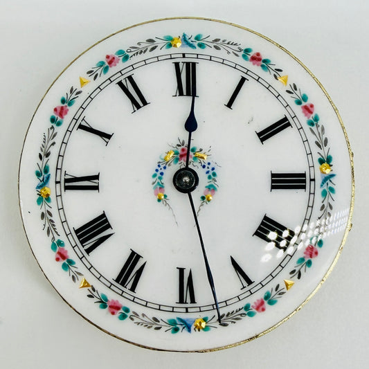 Antique Swiss Pocket Watch Movement - Decorative Enamel Dial - 36.3mm - Spares Repair