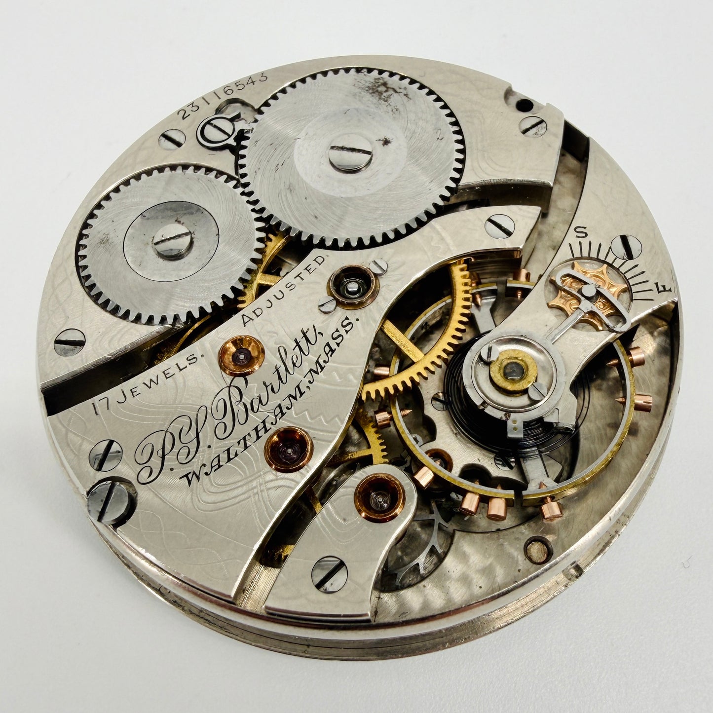 Antique Waltham P.S. Bartlett Pocket Watch Movement 16s c.1919 Spares or Repair