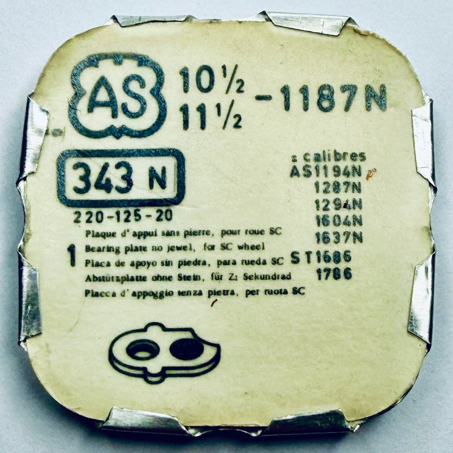 AS 1187N – Bearing Plate No Jewel for SC Wheel - 343 N