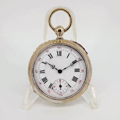 Antique Swiss Key Wound Pocket Watch – Silver Plated Case – Working