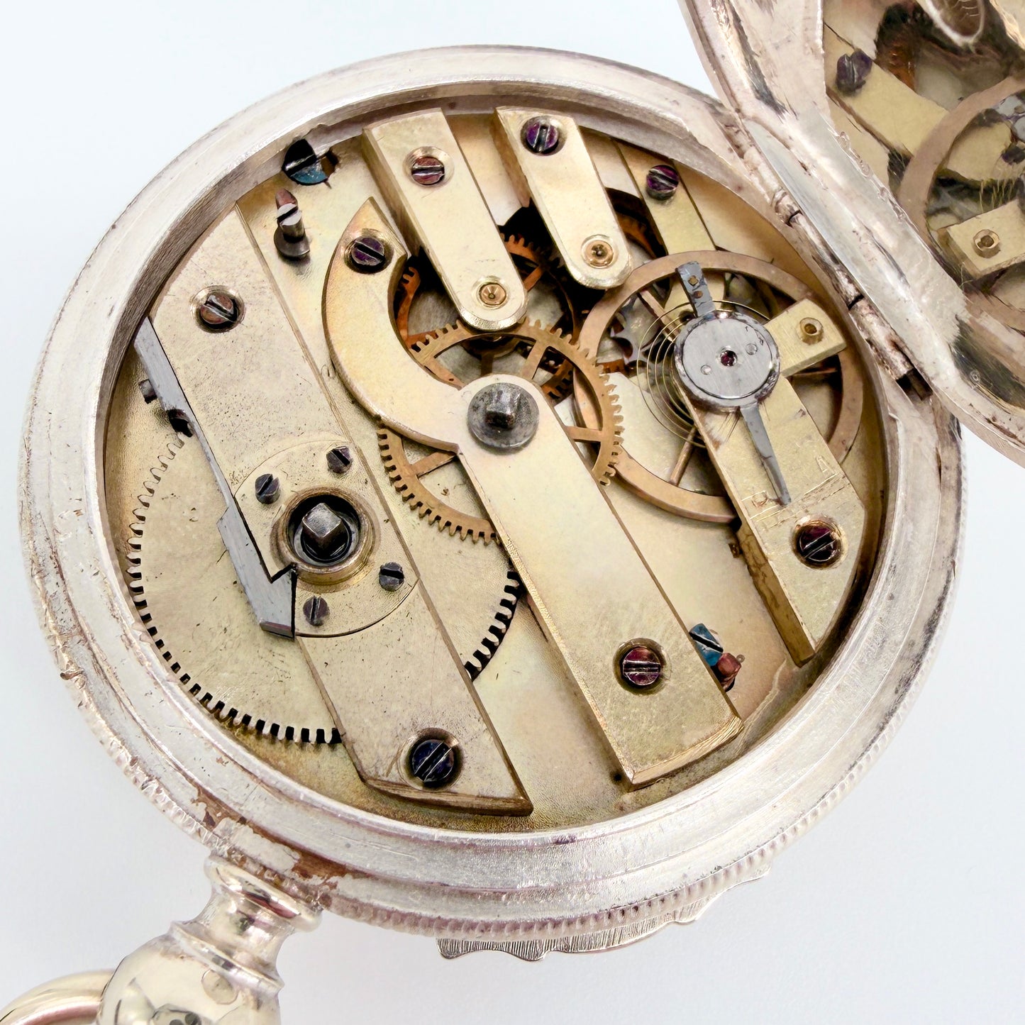 Antique Swiss Key Wound Pocket Watch – Silver Plated Case – Working