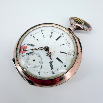 Antique Swiss / German Silver Pocket Watch -  8 Jewels - Working