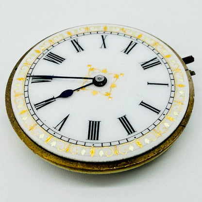 Antique Swiss Pocket Watch Movement Ornate Enamel Dial - Working - 33.4mm