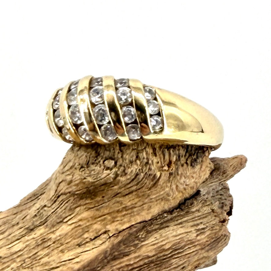 925 Silver Gilt Ring Set with White Stones – UK Size T