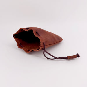 Hand Made Genuine Leather Coin Pouch – Medium Brown Drawstring Purse