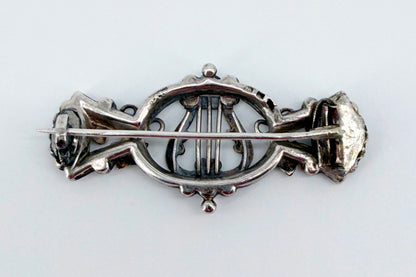 Antique Sterling Silver Lyre Brooch with Gilt Detail – c.19th Century