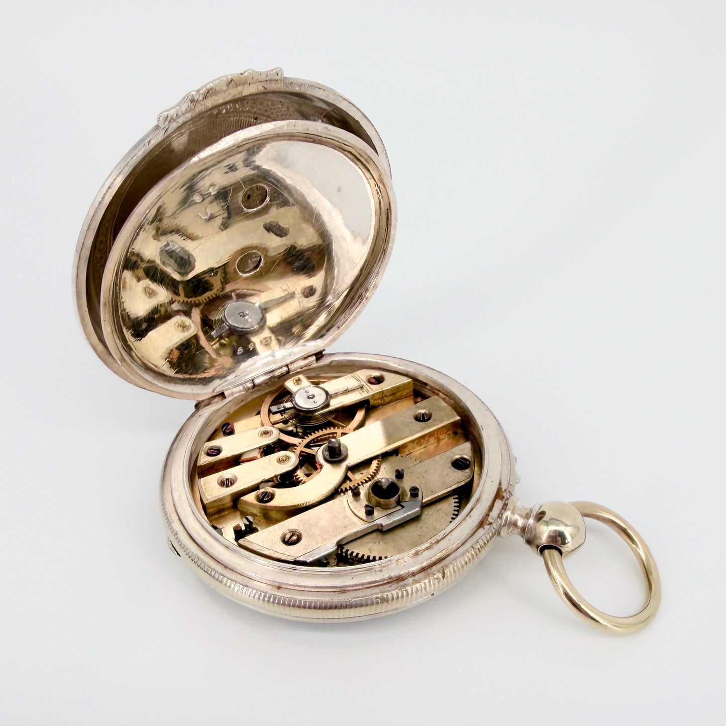 Antique Swiss Key Wound Pocket Watch – Silver Plated Case – Working