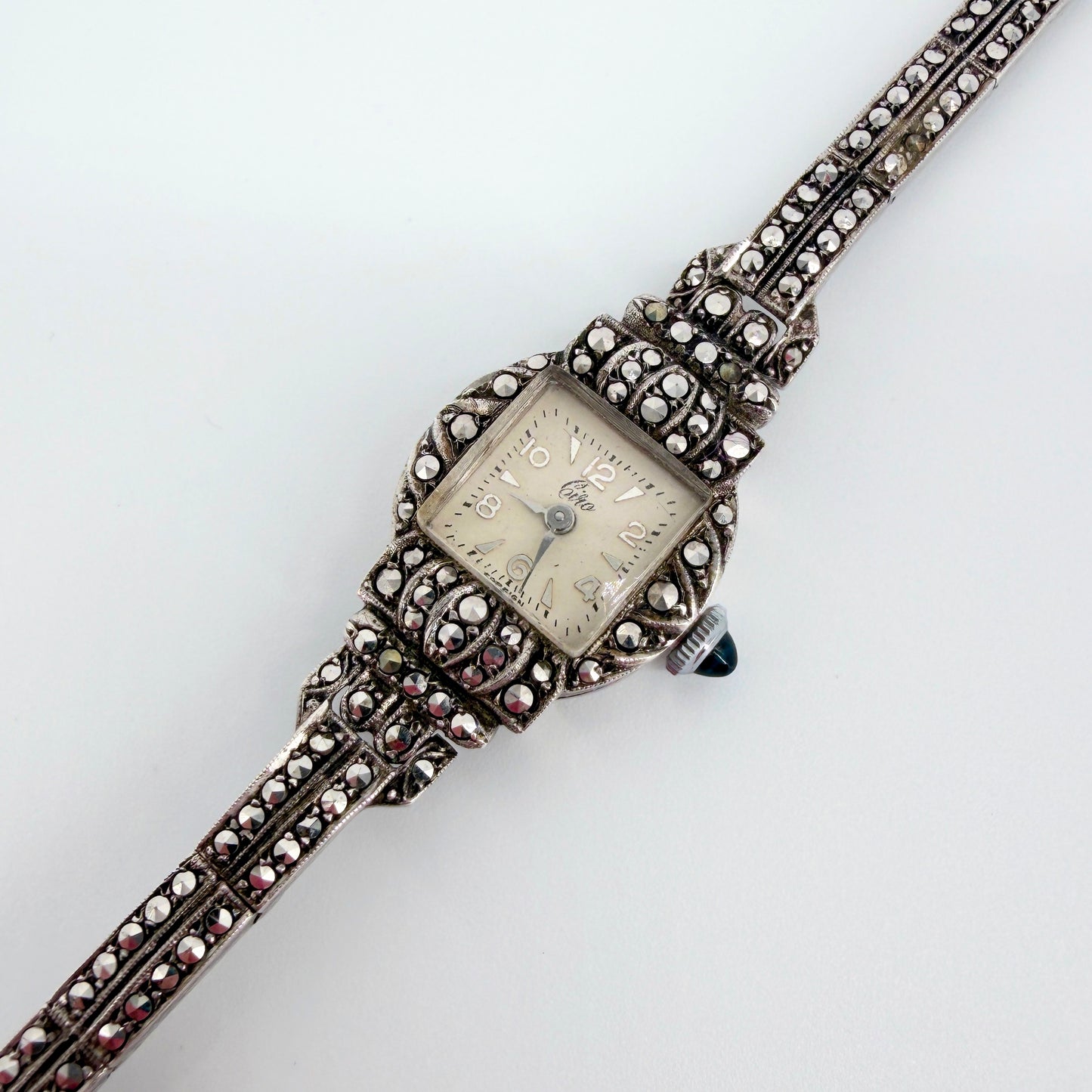 Ladies Ciro Sterling Silver & Marcasite Cocktail Watch Boxed - 1959 - Working