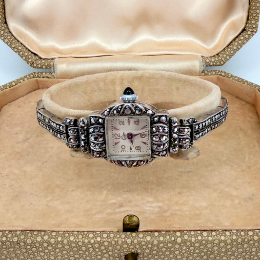 Ladies Ciro Sterling Silver & Marcasite Cocktail Watch Boxed - 1959 - Working
