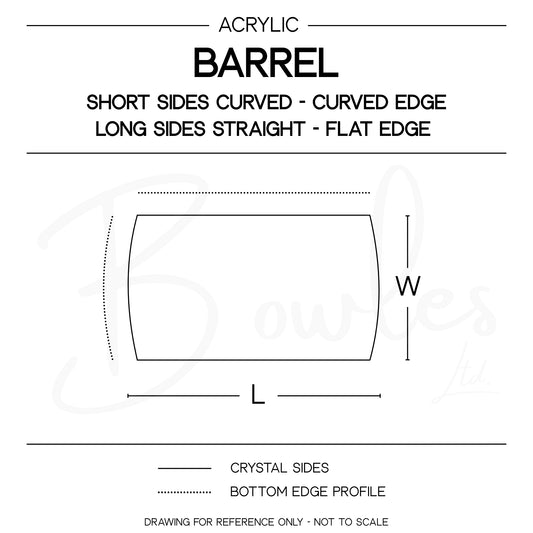 Tonneau / Barrel - Bottom Edge Curved (Short Sides) - G-S Flexo Acrylic Watch Crystals - Vintage New Old Stock