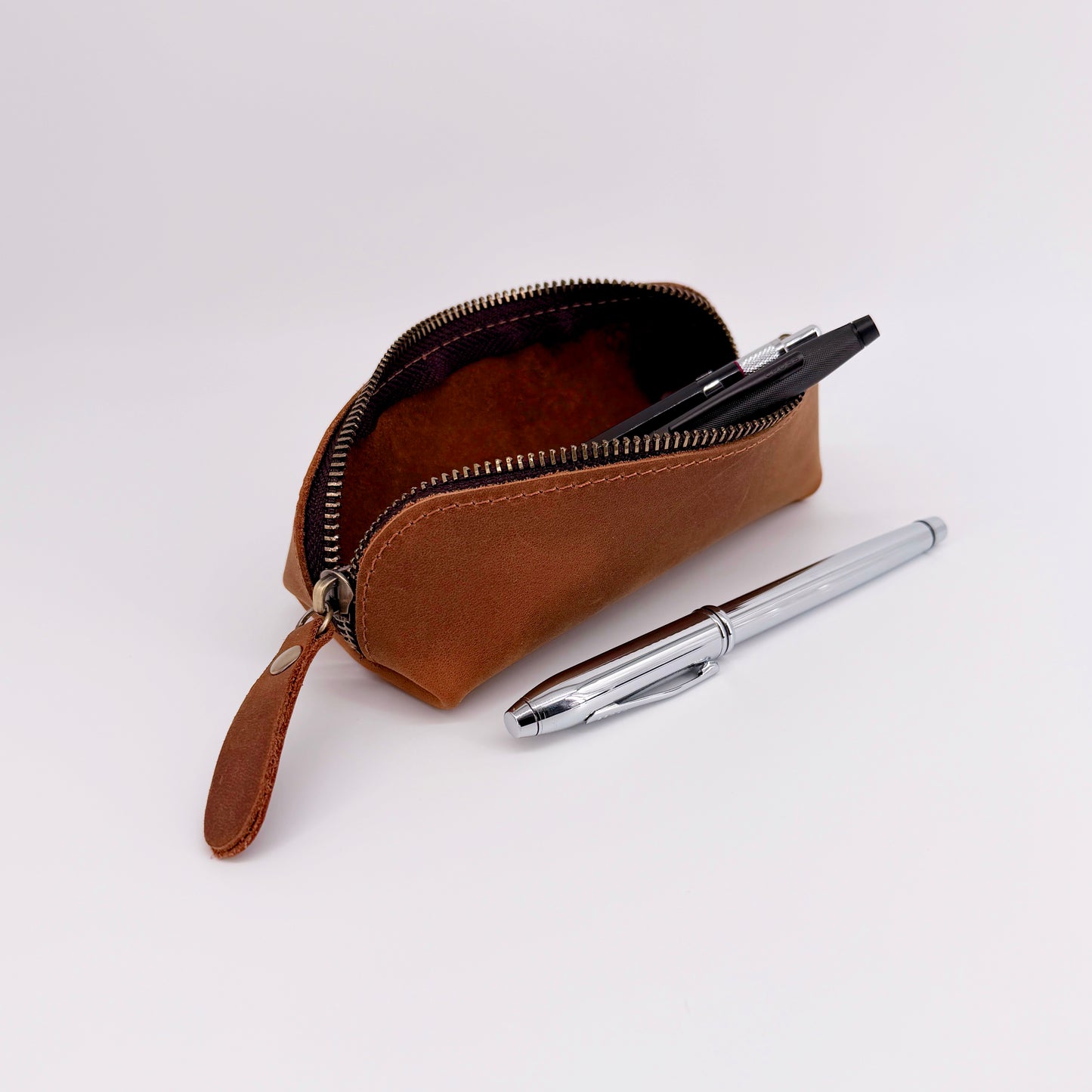 Handmade Genuine Leather Pencil Case – Zip Pouch – Choice of 3 Colours