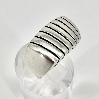 Vintage Sterling Silver Ribbed Signet Ring 925 UK Size N