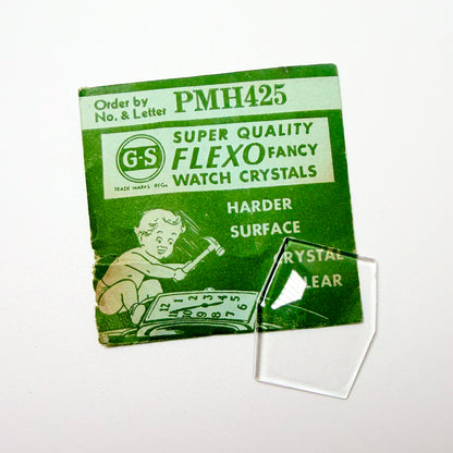 Hexagon - Bottom Edge Curved (Long Sides) - G-S Flexo Acrylic Watch Crystals - Vintage New Old Stock