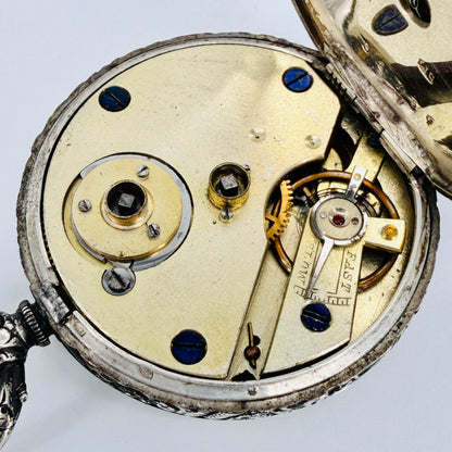 Antique Swiss 800 Silver Pocket Watch - Key Wound - Working