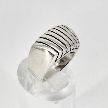 Vintage Sterling Silver Ribbed Signet Ring 925 UK Size N