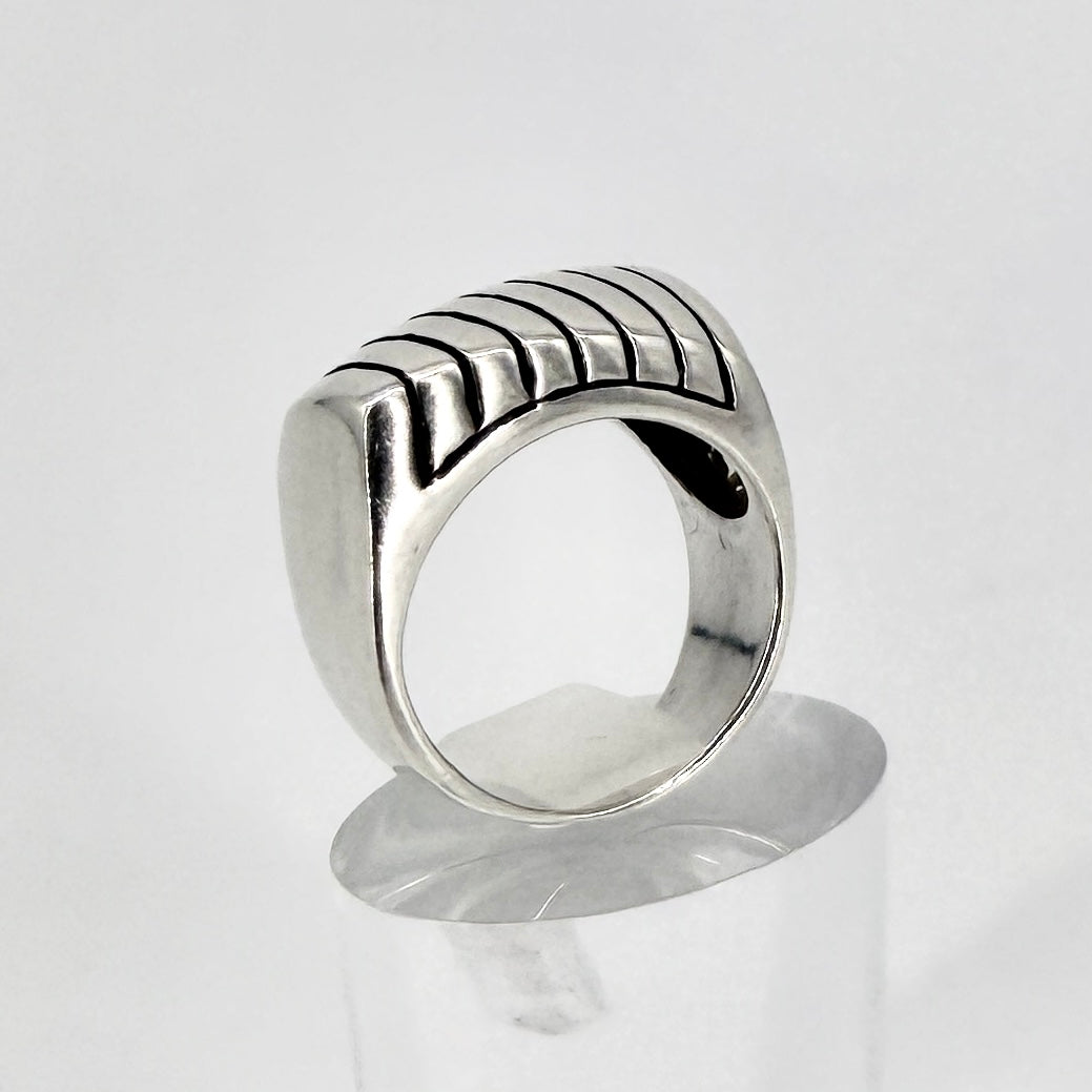 Vintage Sterling Silver Ribbed Signet Ring 925 UK Size N