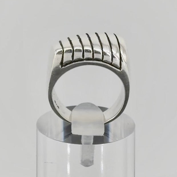 Vintage Sterling Silver Ribbed Signet Ring 925 UK Size N