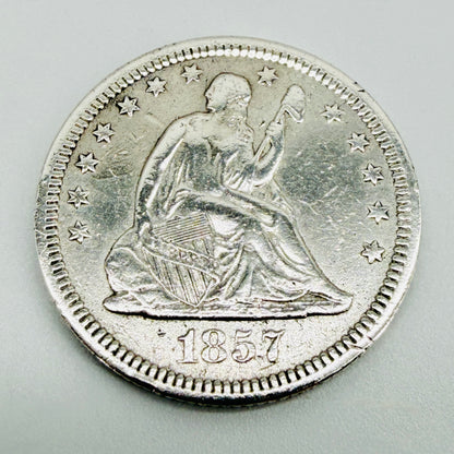 1857 Seated Liberty Quarter Dollar Silver Coin — United States — Antique US Silver Coin