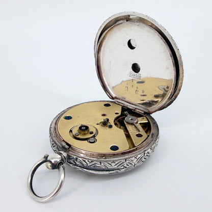 Antique Swiss 935 Silver Cased Pocket Watch - Working
