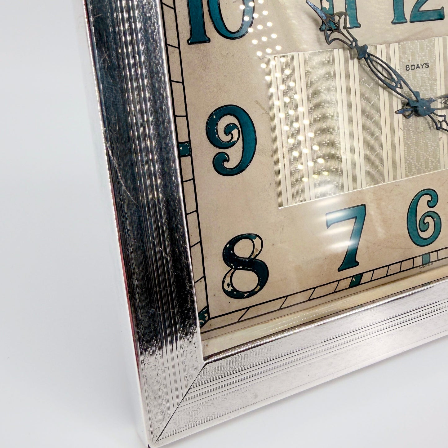 Antique Britannia Silver Mounted Art Deco 8 Day Desk Clock – London 1929
