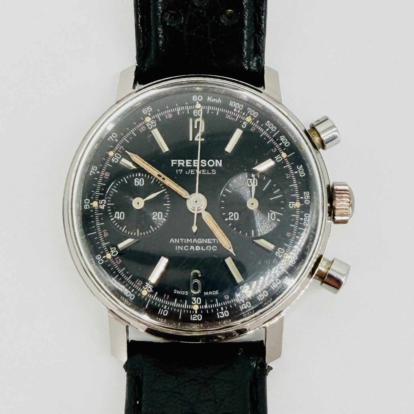Vintage Freeson Black Dial Chronograph Watch - Landeron 48 - c.1960s