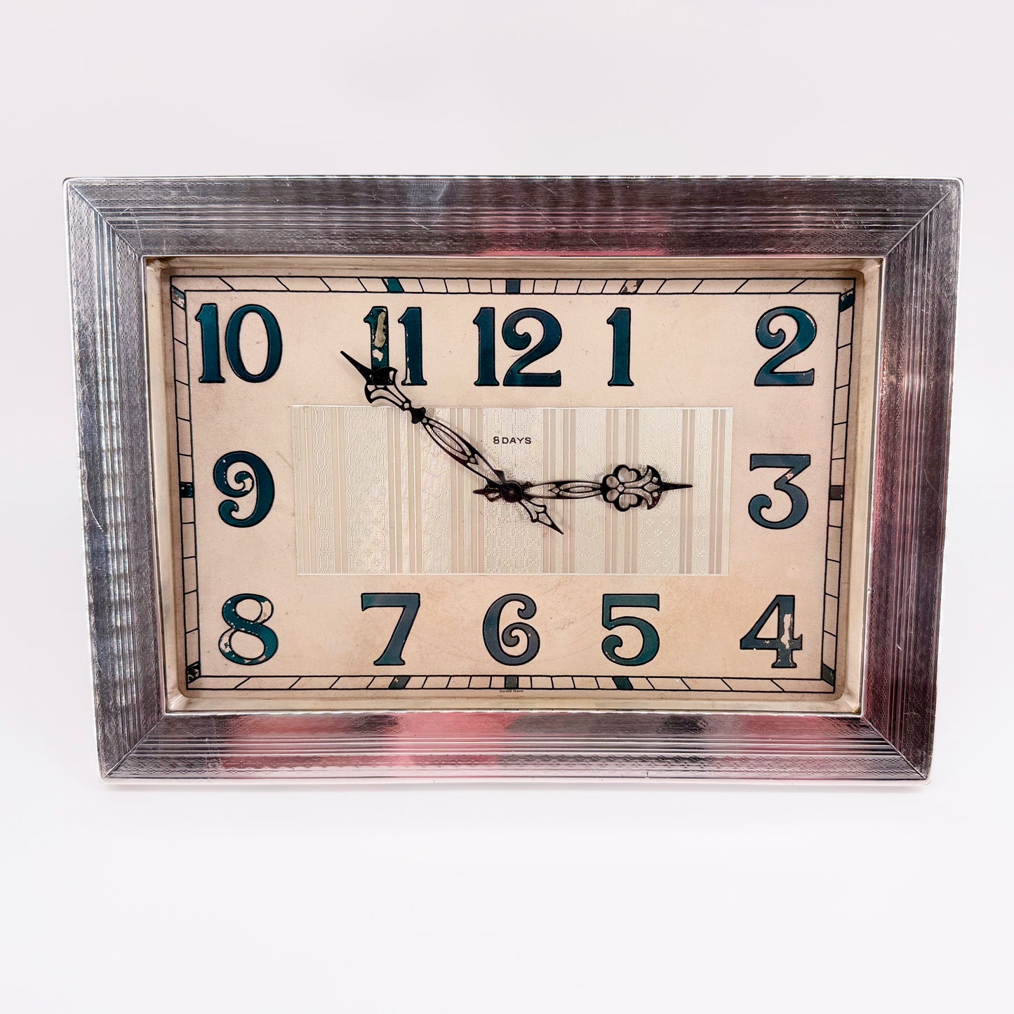 Antique Britannia Silver Mounted Art Deco 8 Day Desk Clock – London 1929