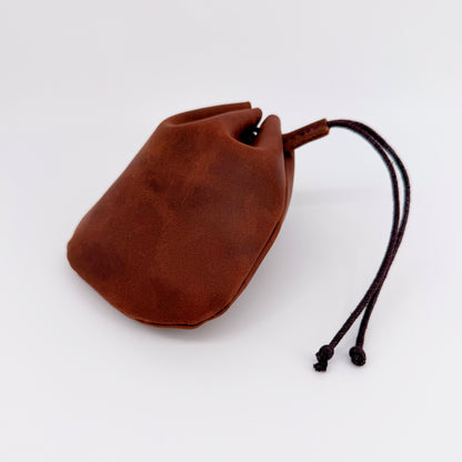 Hand Made Genuine Leather Coin Pouch – Medium Brown Drawstring Purse