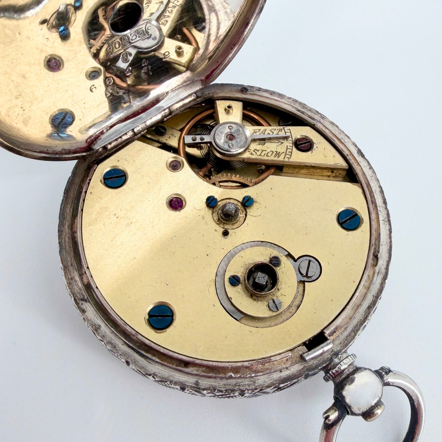 Antique Swiss 935 Silver Cased Pocket Watch - Working
