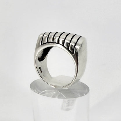 Vintage Sterling Silver Ribbed Signet Ring 925 UK Size N