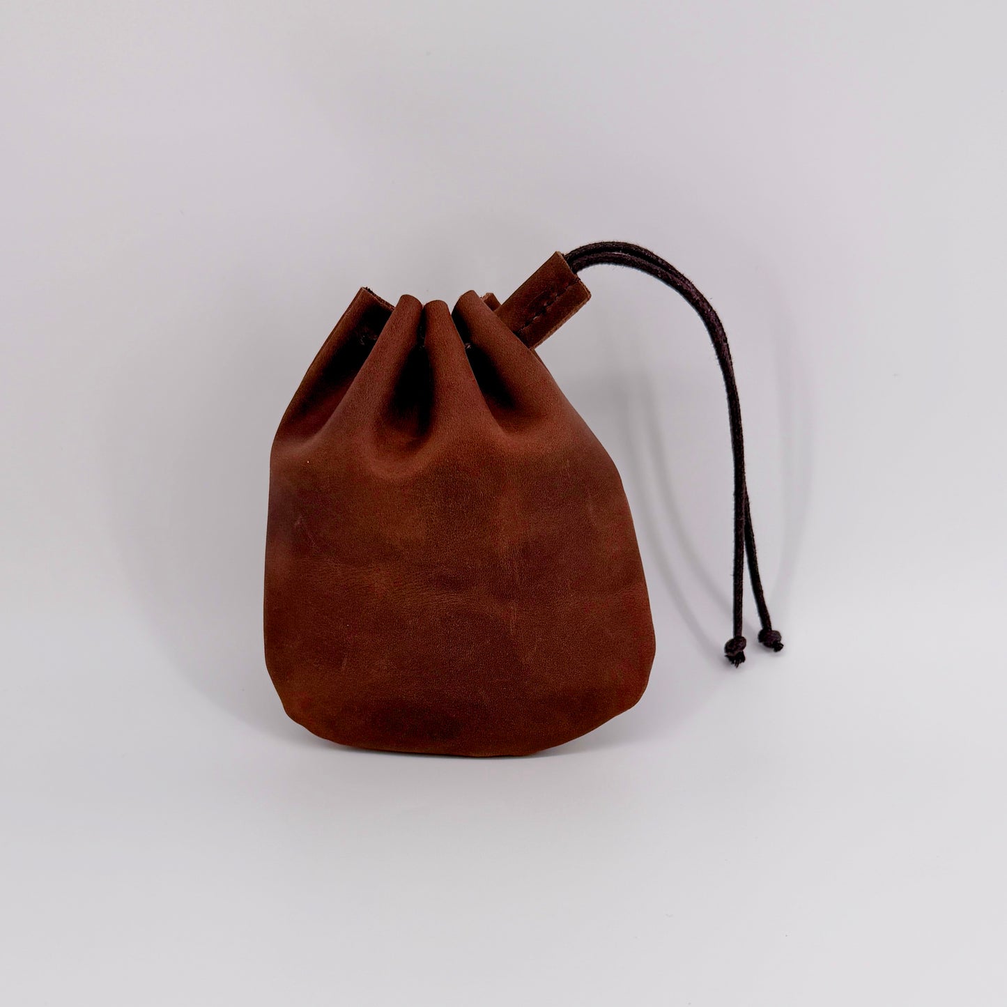 Hand Made Genuine Leather Coin Pouch – Medium Brown Drawstring Purse