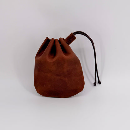 Hand Made Genuine Leather Coin Pouch – Medium Brown Drawstring Purse