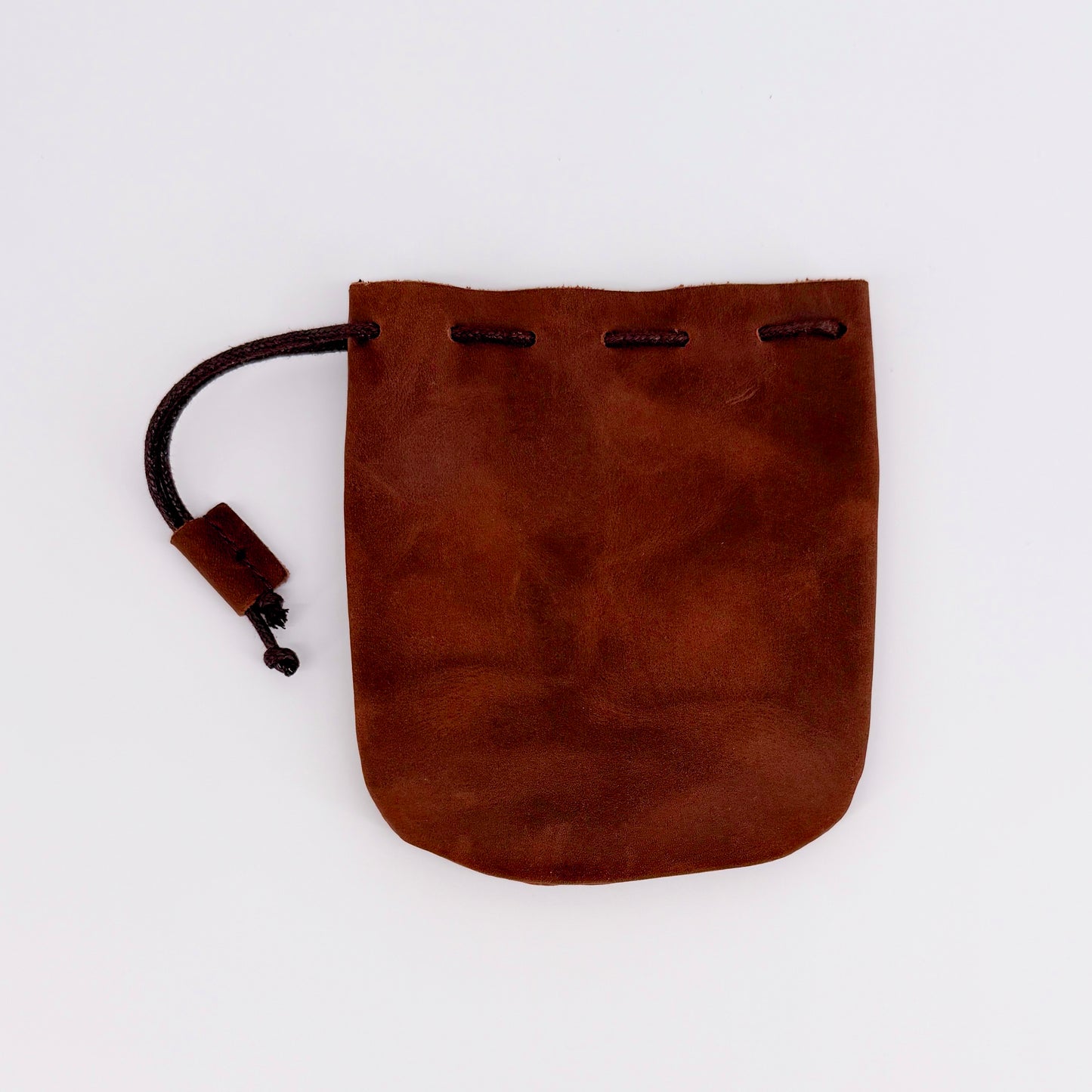 Hand Made Genuine Leather Coin Pouch – Medium Brown Drawstring Purse
