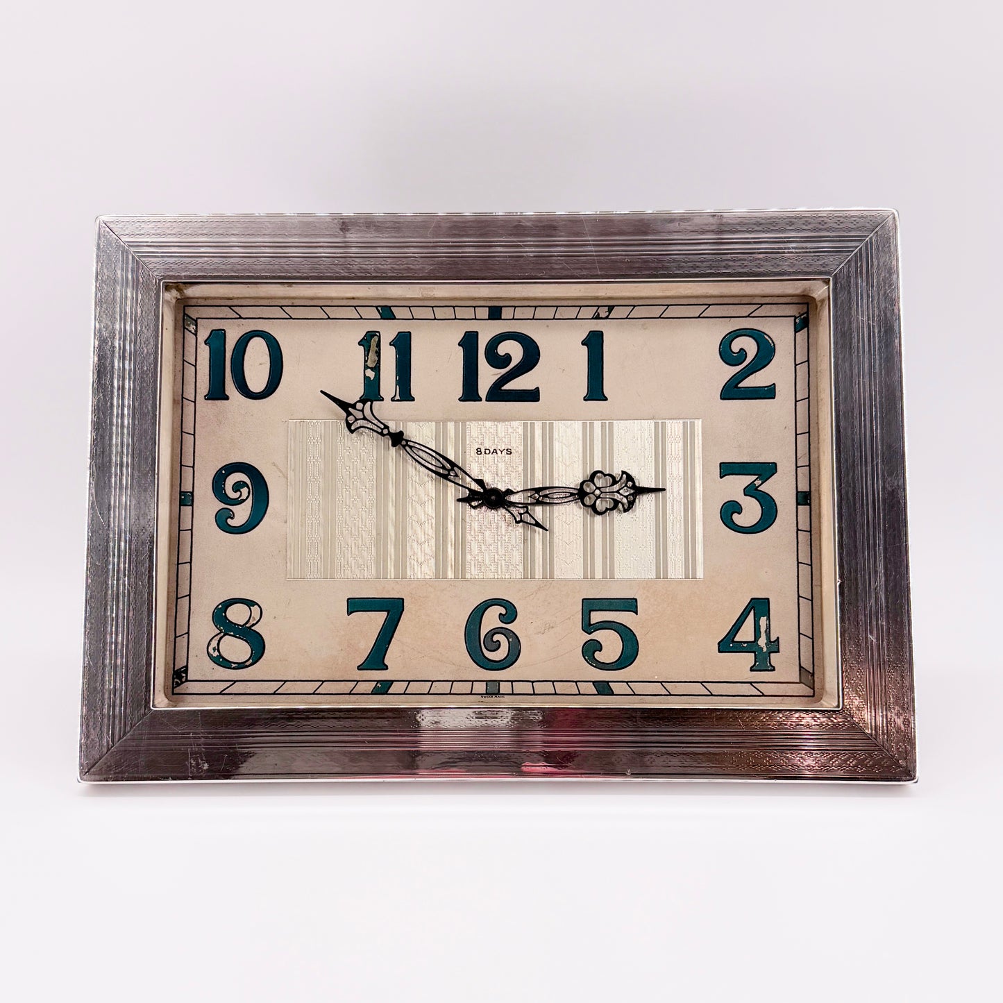 Antique Britannia Silver Mounted Art Deco 8 Day Desk Clock – London 1929