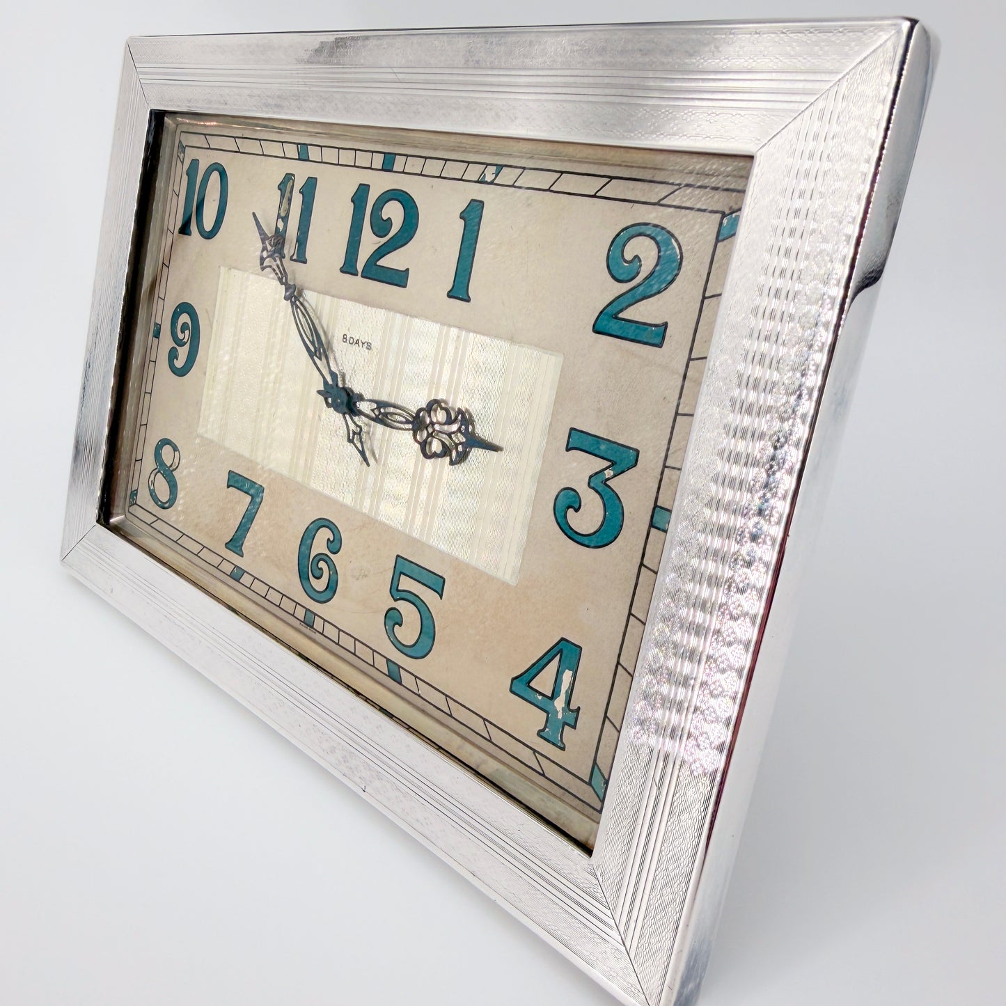 Antique Britannia Silver Mounted Art Deco 8 Day Desk Clock – London 1929