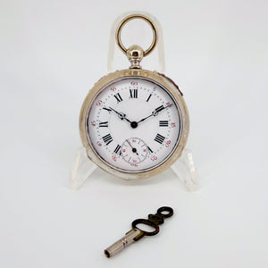 Antique Swiss Key Wound Pocket Watch – Silver Plated Case – Working