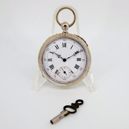 Antique Swiss Key Wound Pocket Watch – Silver Plated Case – Working