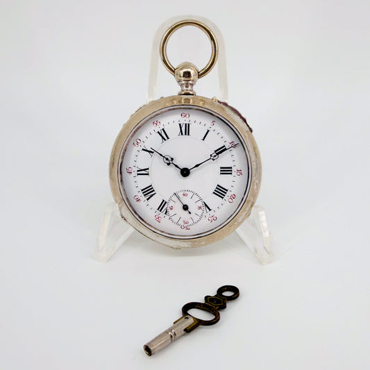 Antique Swiss Key Wound Pocket Watch – Silver Plated Case – Working