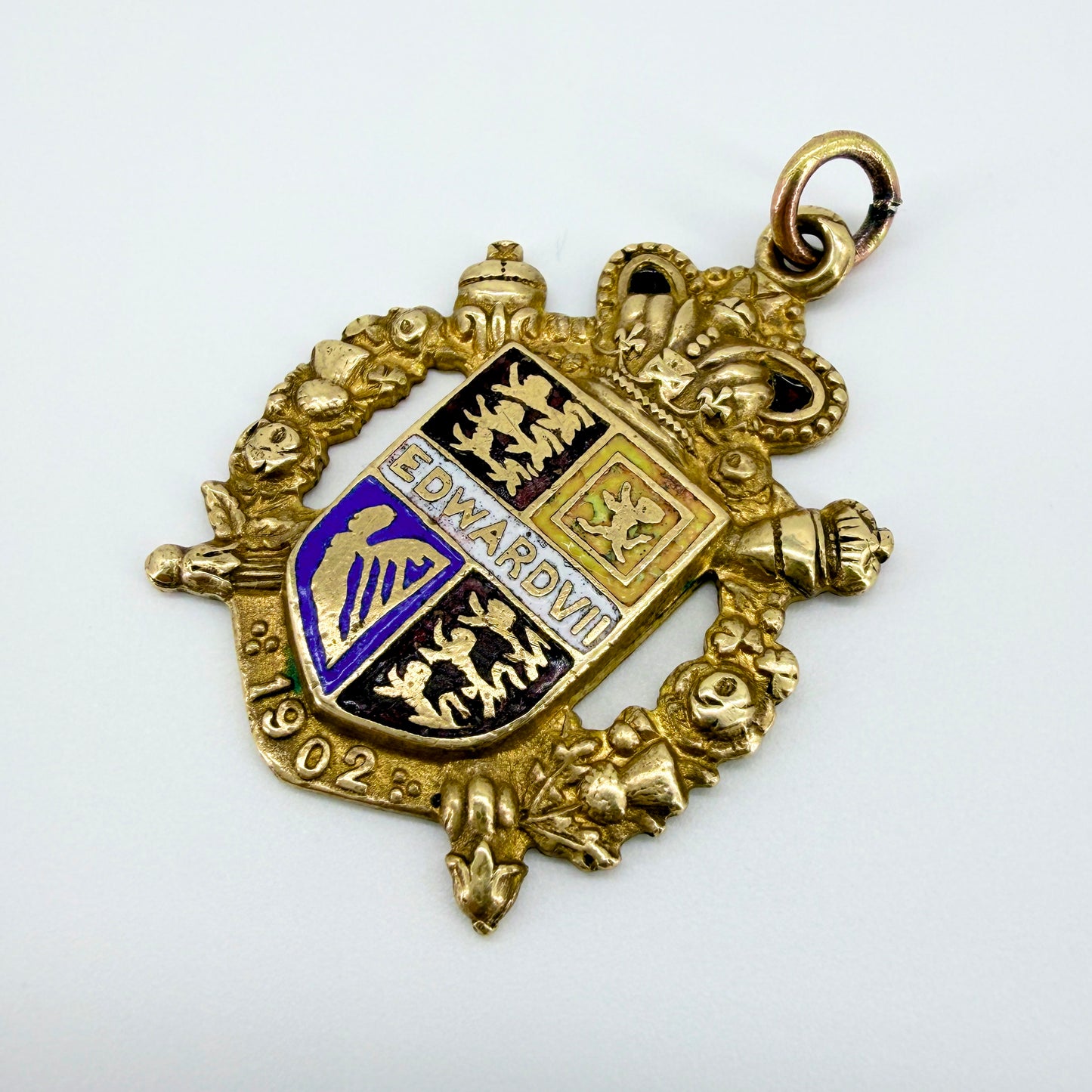 Antique Edward VII 1902 Enamel Fob Medal Pendant