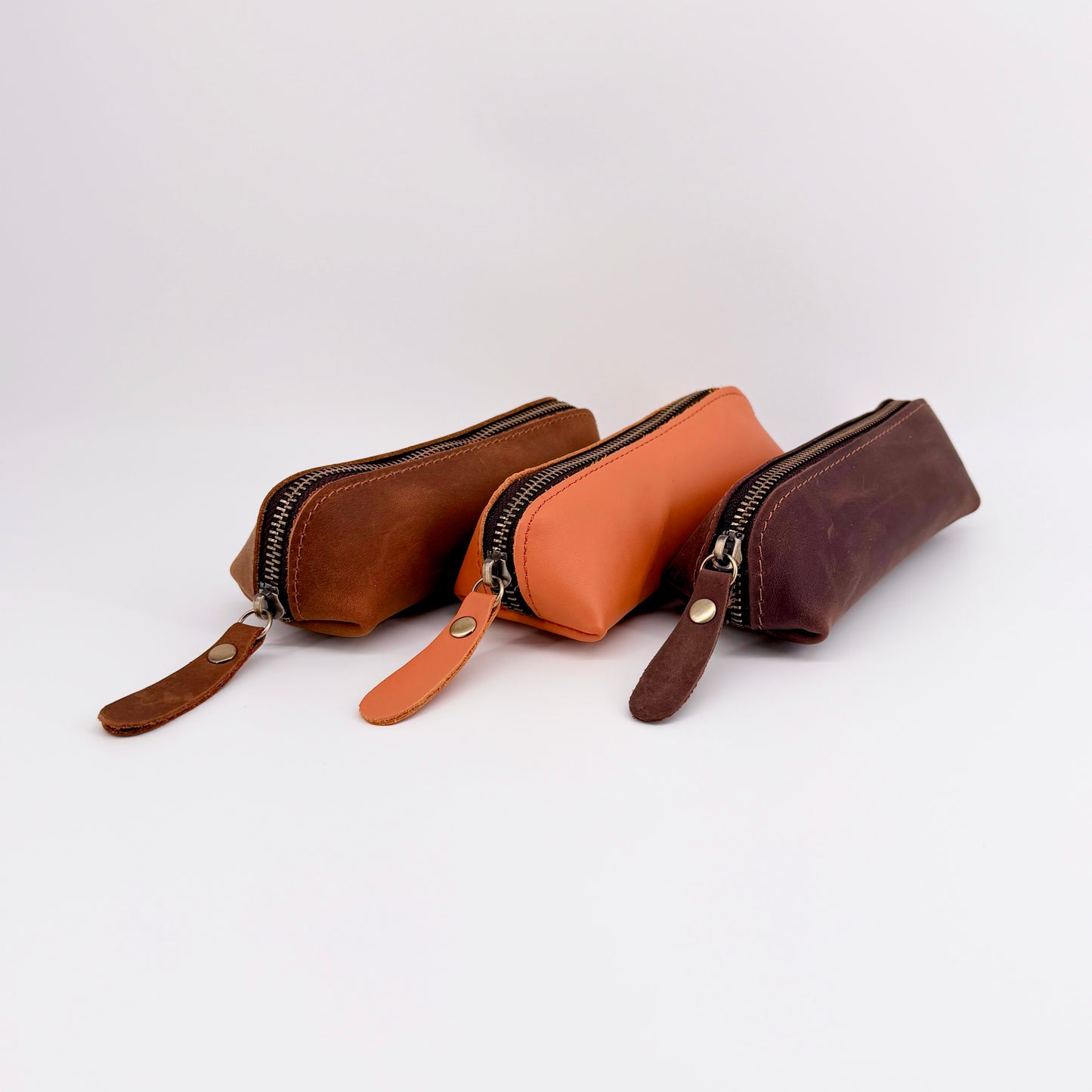 Handmade Genuine Leather Pencil Case – Zip Pouch – Choice of 3 Colours