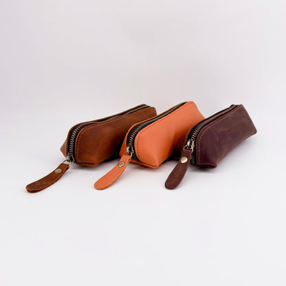 Handmade Genuine Leather Pencil Case – Zip Pouch – Choice of 3 Colours