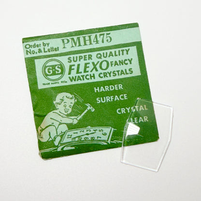 Hexagon - Bottom Edge Curved (Long Sides) - G-S Flexo Acrylic Watch Crystals - Vintage New Old Stock