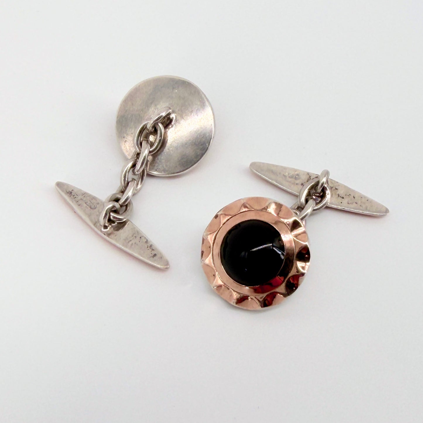 Vintage Sterling Silver & Gold Cufflinks with Black Cabochons
