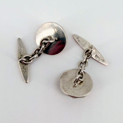 Vintage Sterling Silver & Gold Cufflinks with Black Cabochons