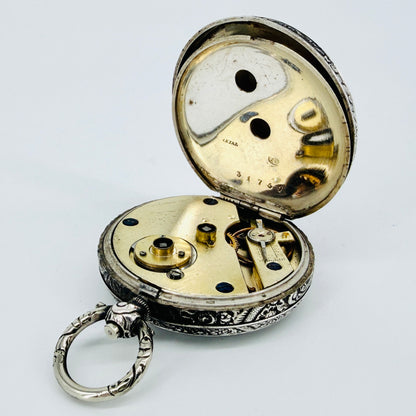 Antique Swiss 800 Silver Pocket Watch - Key Wound - Working