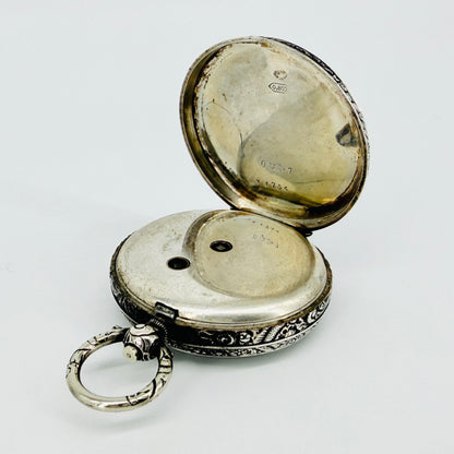 Antique Swiss 800 Silver Pocket Watch - Key Wound - Working