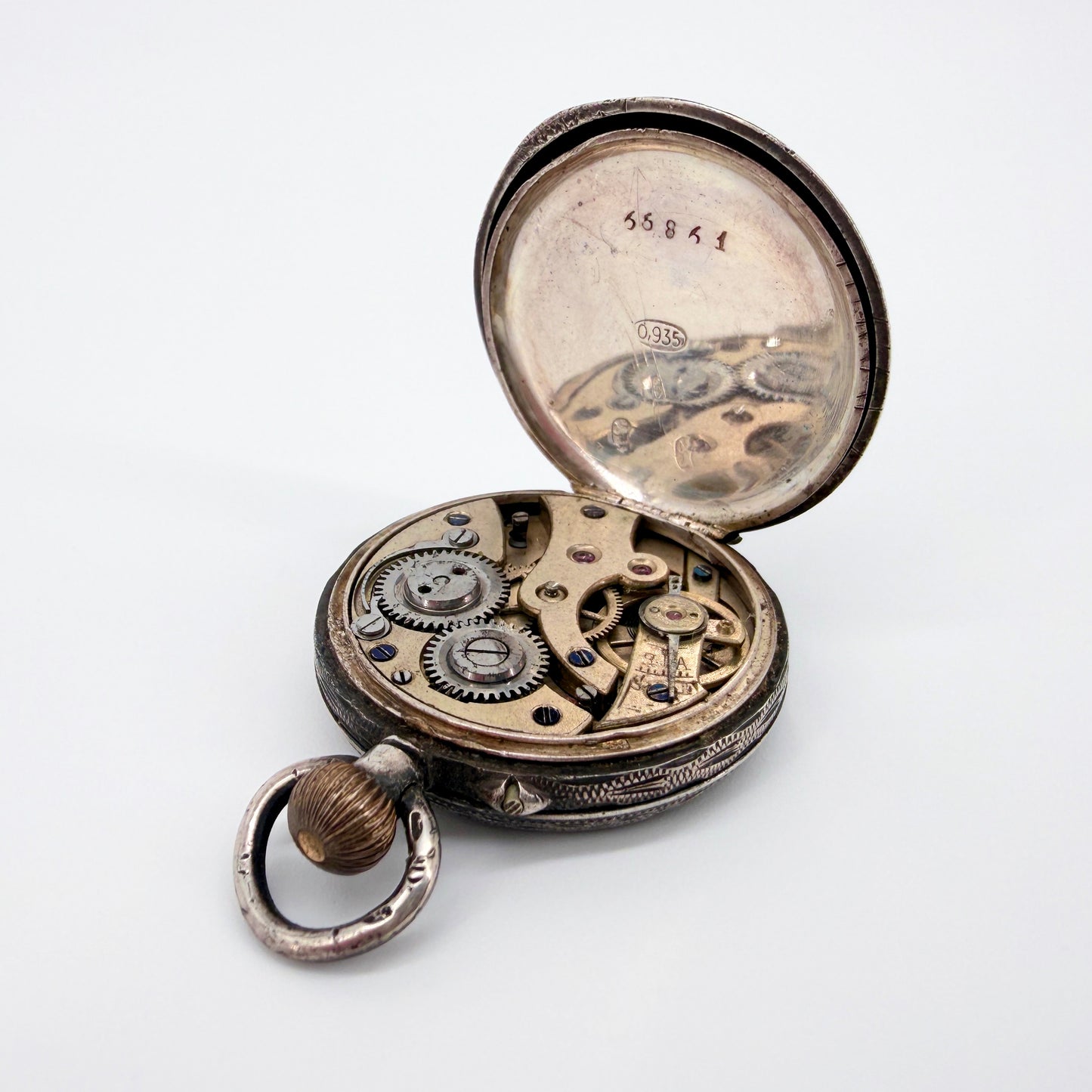 Antique Swiss 935 Silver Pocket Watch - Working Requires Repair