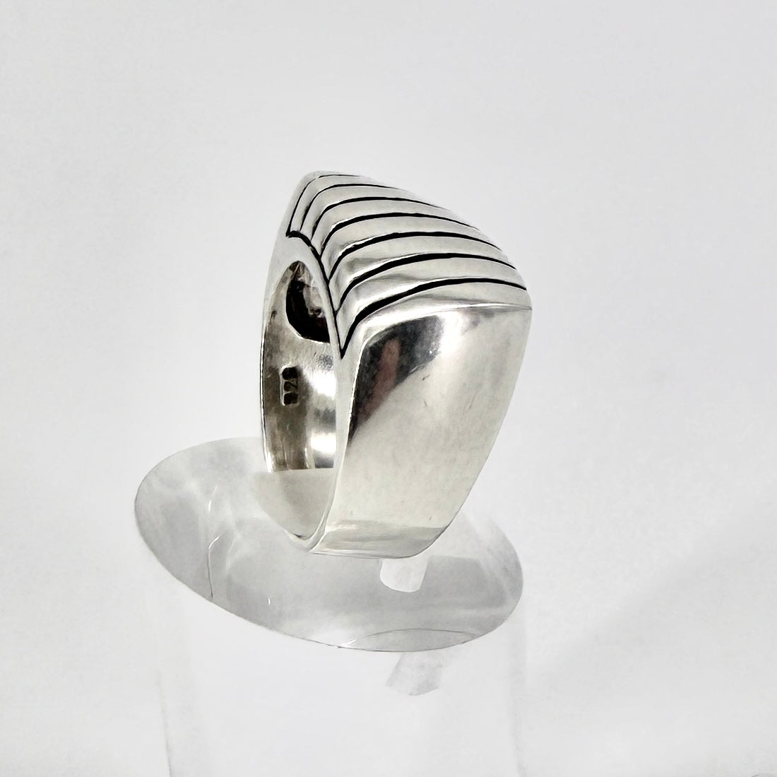 Vintage Sterling Silver Ribbed Signet Ring 925 UK Size N