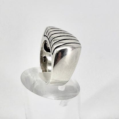 Vintage Sterling Silver Ribbed Signet Ring 925 UK Size N