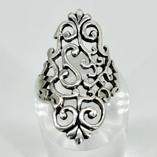 Vintage Sterling Silver Openwork Statement Ring – Size R – 925