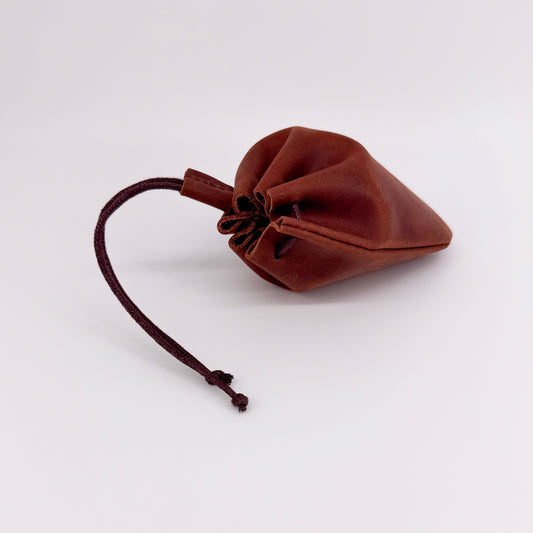 Hand Made Genuine Leather Coin Pouch – Medium Brown Drawstring Purse